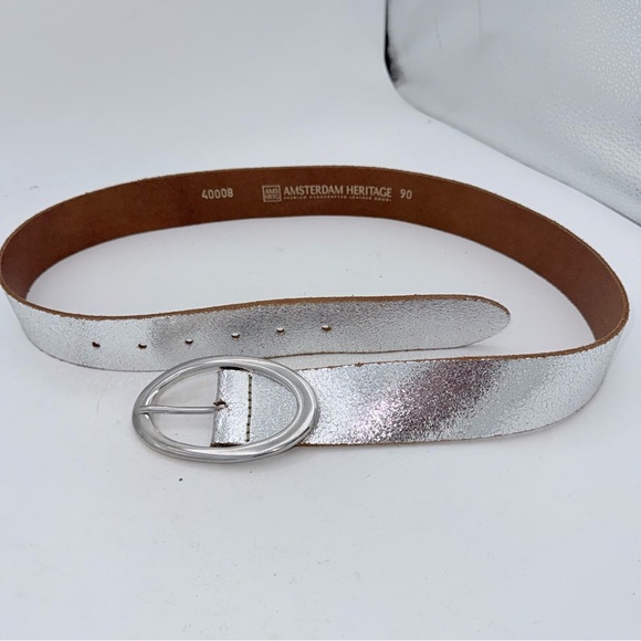 Amsterdam Heritage - NWOT women’s silver buckle metallic genuine leather belt OS main image 6